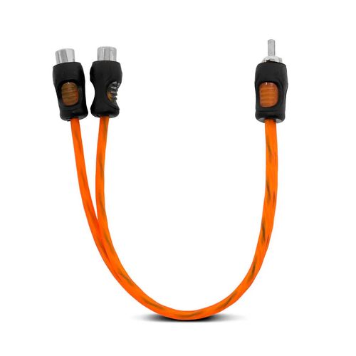 Cabo RCA Y 1 Macho 2 Fêmeas 5mm Flexível Laranja Dupla Blindagem KX3