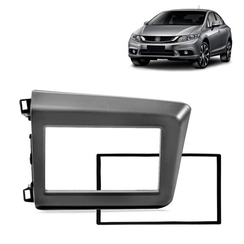 Moldura do Painel 2 Din Civic 2012 a 2016 Cinza Padrão Japonês e Chinês