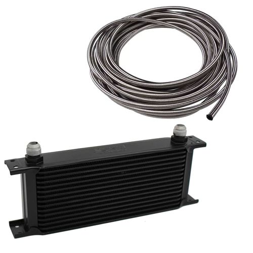 Radiador de óleo universal SPA 10AN "macho" - 285mmx111mmx50mm + 4 metros mangueira tipo Aeroquip com malha de inox 10AN