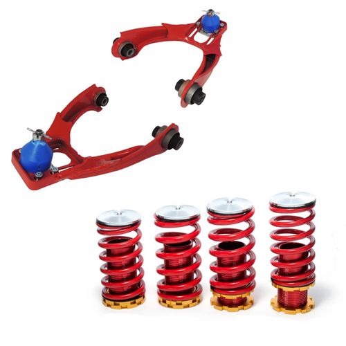 Bandejas dianteiras superiores com pivôs e regulagem de cambagem + KIT DE MOLAS REGULÁVEIS (COILOVER) - Honda Civic EK (96-99) - Vermelha