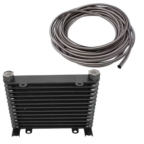Radiador de óleo universal - 250mmx176mmx32mm + 4 metros mangueira tipo Aeroquip com malha de inox 10AN