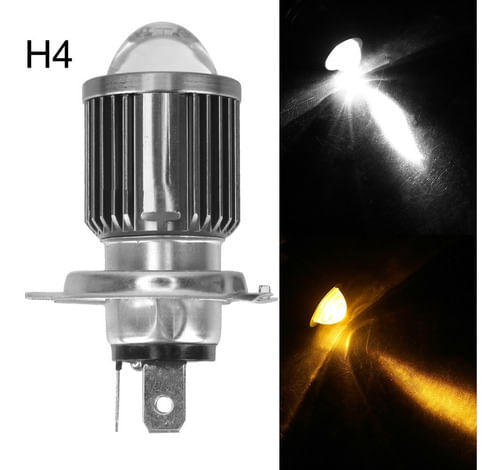 Lâmpada Led H4 Projetor 2 Cores Branca Amarela Motocicleta