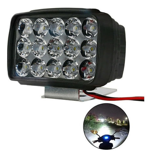 Unidade Farol De Milha Auxiliar 15 Leds Retangular 12v Motos