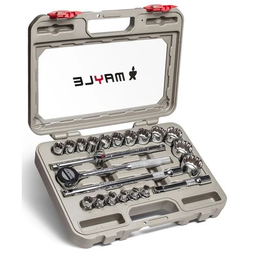 Jogo de Soquetes Estriados de 1/2 Polegadas Acessórios e Maleta com 23 Peças MAYLE 110023