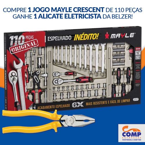 PROMOÇÃO JOGO DE CHAVES + ALICATE - Jogo de Chaves 110 peças Espelhado Mayle 110001E + Alicate Universal 8" Belzer 219022BBR