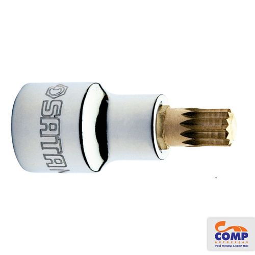 Soquete Bit Multidentado Sata M10 1/2" Aço Cromo Vanádio Cromado Apertar Afrouxar Parafusos Porcas ST24804SC