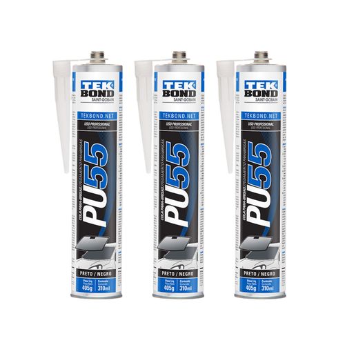 Kit 3 un PU55 - Cola Para-Brisas -Preto 405G 310Ml - Tekbond