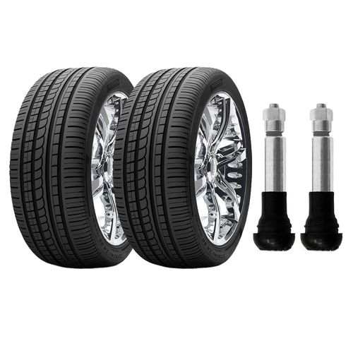 Kit com 2 pneus Pirelli aro 20 - 275/40R20 - Pzero Rosso - 106Y e 2 bicos de pressão cromados para pneu