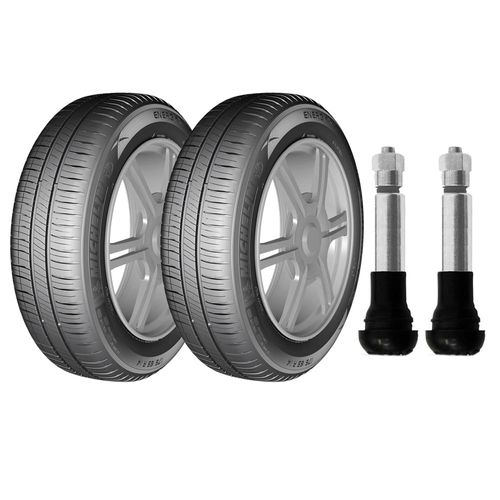 Kit com 2 pneus Michelin aro 16 - 205/55R16 - Energy XM2 - 91V e 2 bicos de pressão cromados para pneu