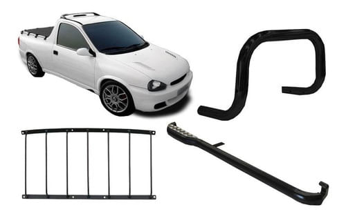 Kit Quebra Mato Estribo Grade Vigia Pick-up Corsa Preto