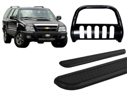 Kit Quebra Mato C/chapa Estribo Chapa Preto Para Blazer