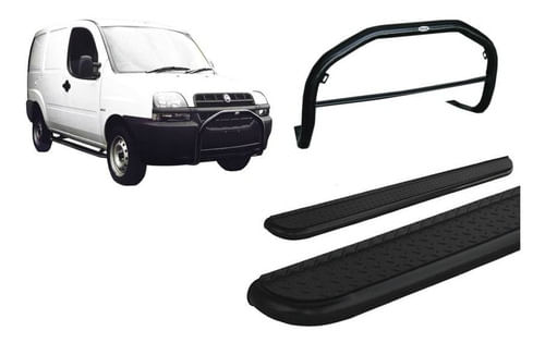 Kit Quebra Mato Estribo Chapa Fiat Doblo Cor Preto