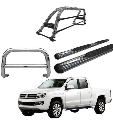 Kit Quebra Mato Estribo Oval Santo Antônio Amarok Cd Cromado