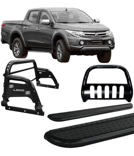 Kit Quebra Mato Estribo Santo Antônio H3 20 L200 Preto