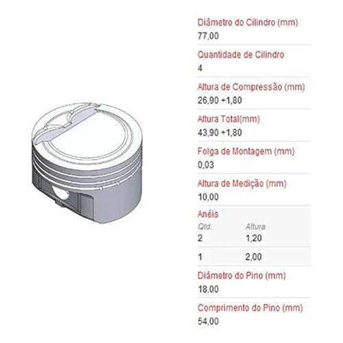 PISTAO - HYUNDAI HB20 I30 | KIA CERATO SOUL 1.6 16V APOS 2011 ABAOLADO GAMMA