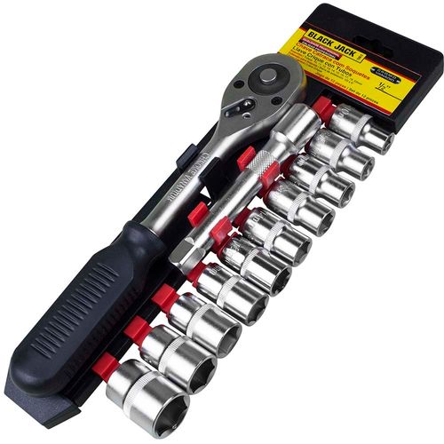 Chave Catraca Com Soquetes 1/2 Crv 12Peças - Black Jack