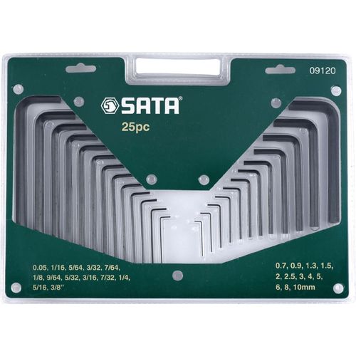 Jogo de Chaves Hexagonais Sata 25 Peças mm/Pol