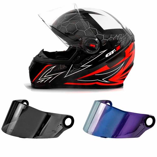 Capacete Fw3 Gt2 Preto Branco E Vermelho + Viseira Camaleão Fume