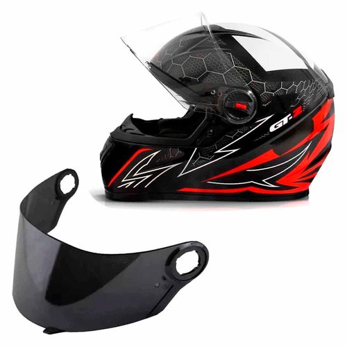 Capacete Fw3 Gt2 Preto Branco E Vermelho + Viseira Fume