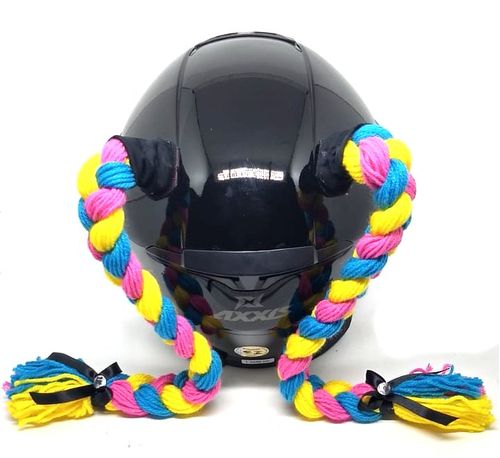 Trança para Capacete Xuca Xuquinha 45 cm Azul/Amarelo/Rosa