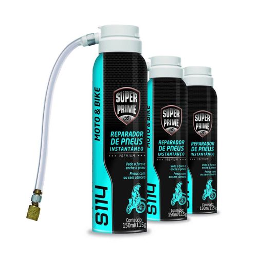 Reparador Instantâneo de Pneus S114 Super Prime Moto e Bike 150ml - 3 Peças